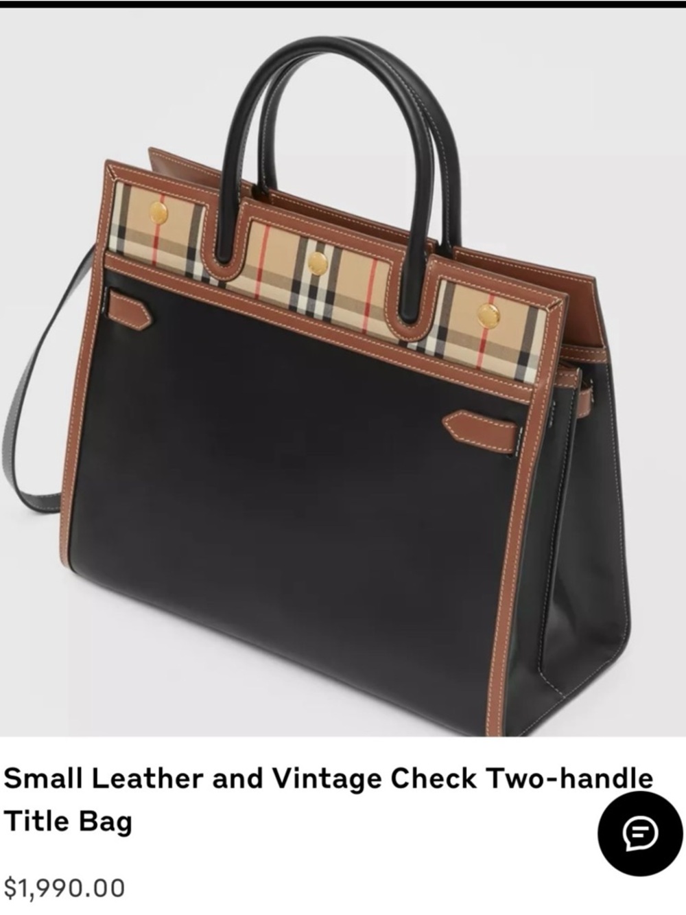 Burberry Black Leather Tote with Tan Trim and Vintage Check Panel